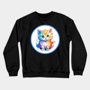 Cute Fluffy Painted Kitten with bright colors Crewneck Sweatshirt